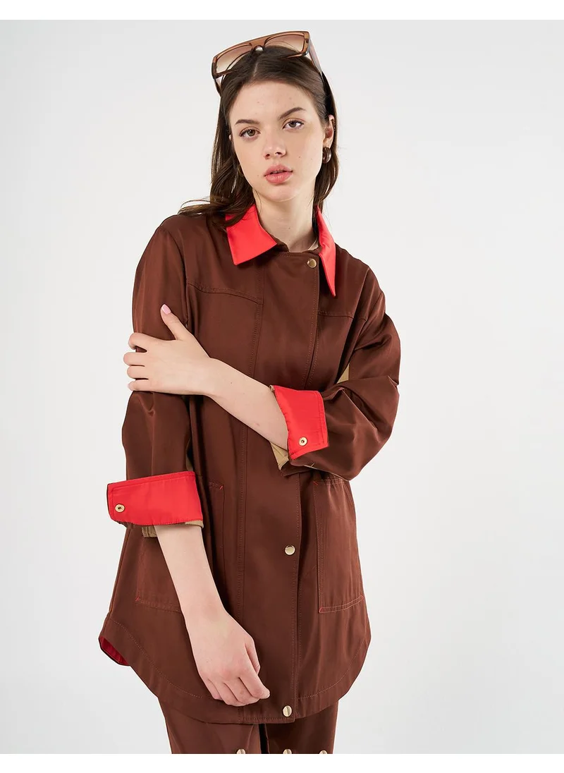 Kayra Color Blocked Jacket Brown