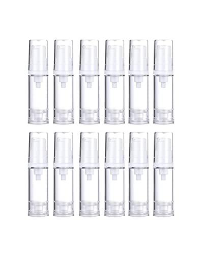 Wresty 12 Pcs Vacuum Lotion Bottles - Plastic Airless Pump Bottles, Travel DIY Cosmetic Cream & Makeup Foundation Toiletries Liquid Vacuum Container (5ml) - Image 1