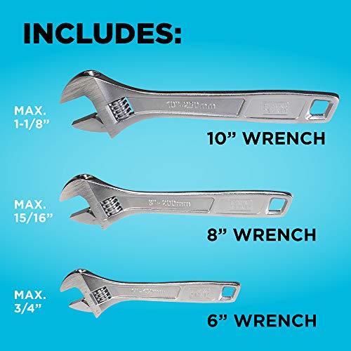 beyond by BLACK+DECKER Adjustable Wrench Set, 6-Inch, 8-Inch & 10-Inch, 3-Pack (BDHT8159092APB) - Image 3