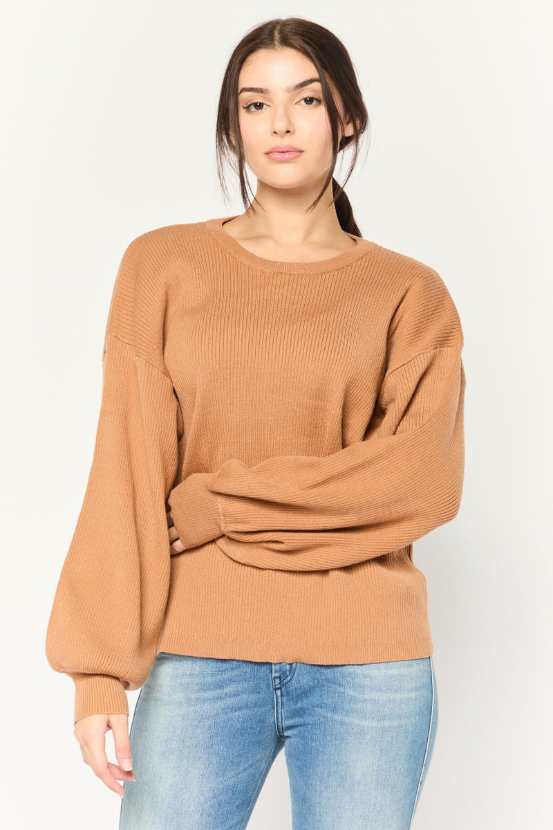 Cotton On سويت شيرت مزخرف بأكمام طويلة وياقة دائرية للحمل، بني - Image 1