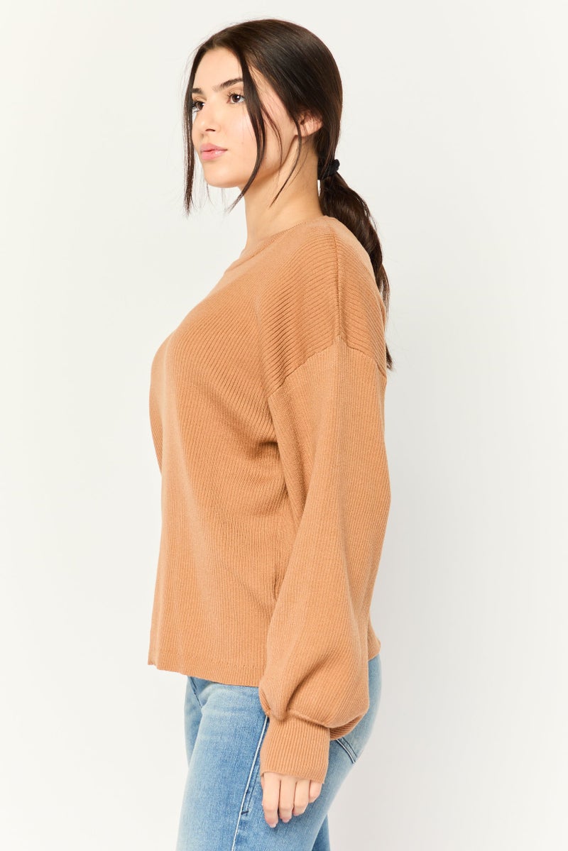Cotton On سويت شيرت مزخرف بأكمام طويلة وياقة دائرية للحمل، بني - Image 3