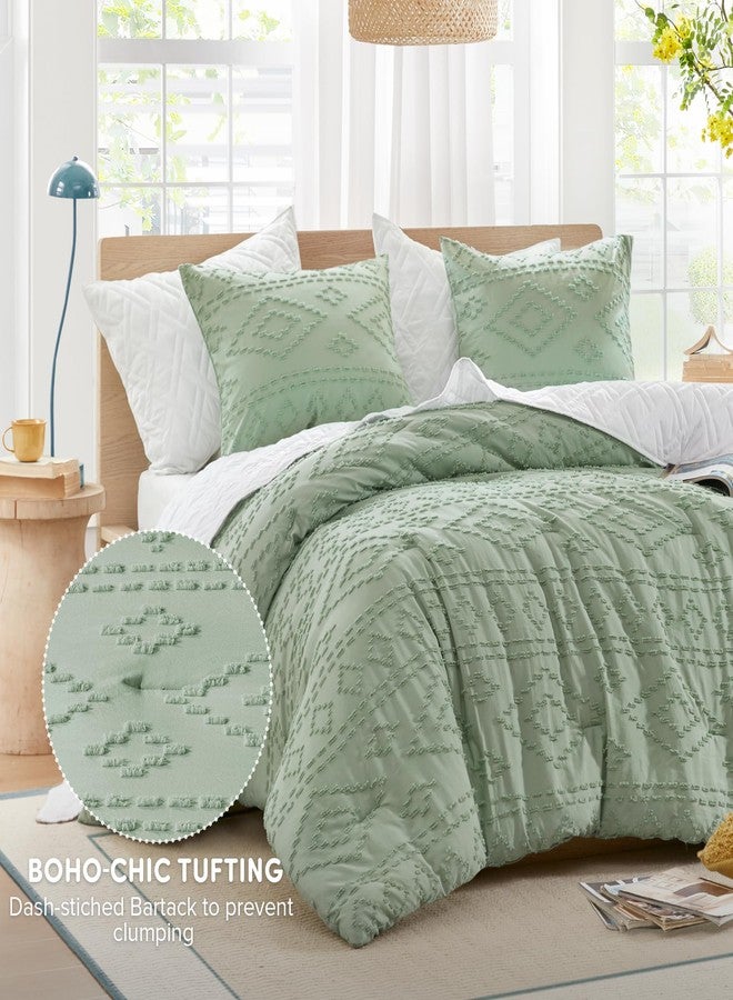 Comfort Spaces Comforter for King Size Bed,Geometric Diamond Tufted Boho Comforter Set, All Season Lightweight Bedding Set, Matching Sham, King/Cal King Sage Green 3 Piece - Image 2