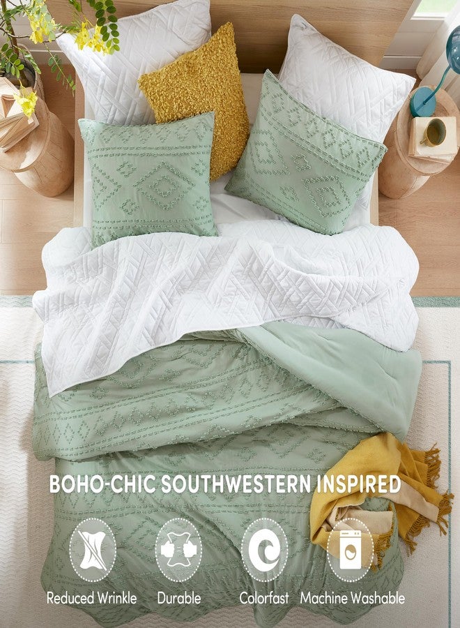 Comfort Spaces Comforter for King Size Bed,Geometric Diamond Tufted Boho Comforter Set, All Season Lightweight Bedding Set, Matching Sham, King/Cal King Sage Green 3 Piece - Image 3