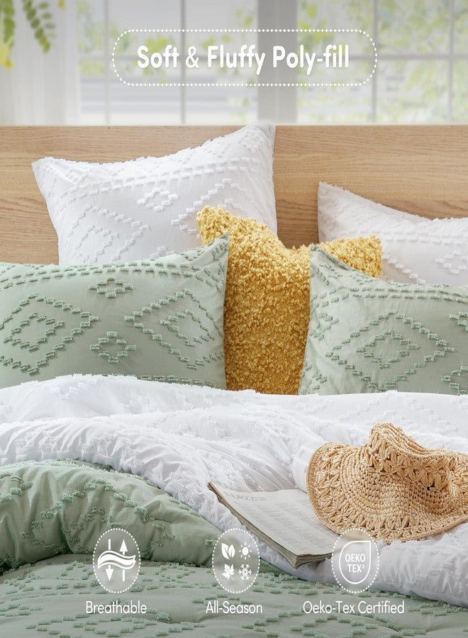 Comfort Spaces Comforter for King Size Bed,Geometric Diamond Tufted Boho Comforter Set, All Season Lightweight Bedding Set, Matching Sham, King/Cal King Sage Green 3 Piece - Image 5
