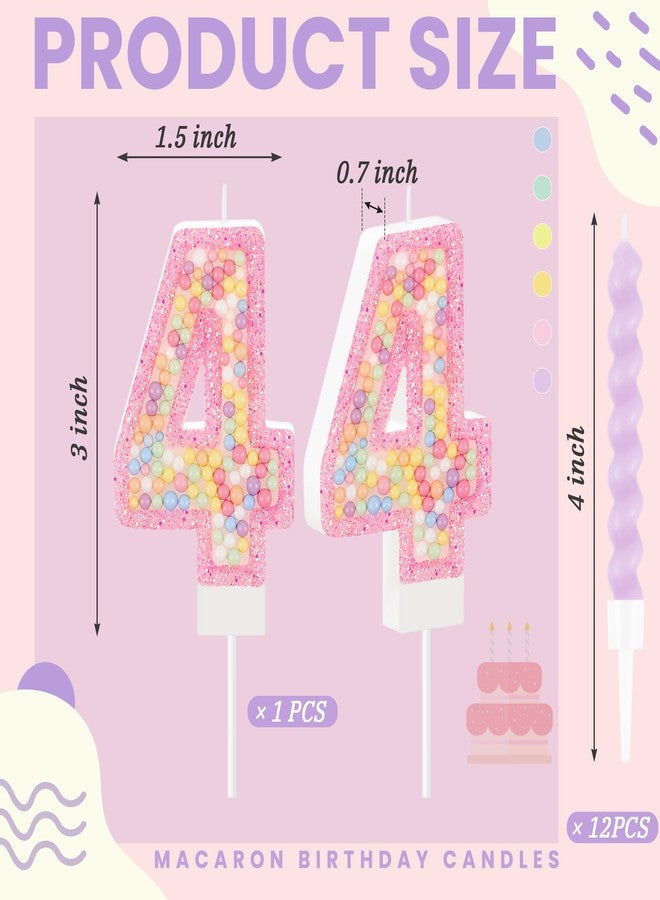 MTLEE Birthday Candle Macaron Glitter 3D Number Candle with 12 Pcs Rainbow Spiral Candles in Holders for Girl Boy Cake Topper Wedding Anniversary Pastel Sweet Theme Party Decoration(Pink,Number 4) - Image 2