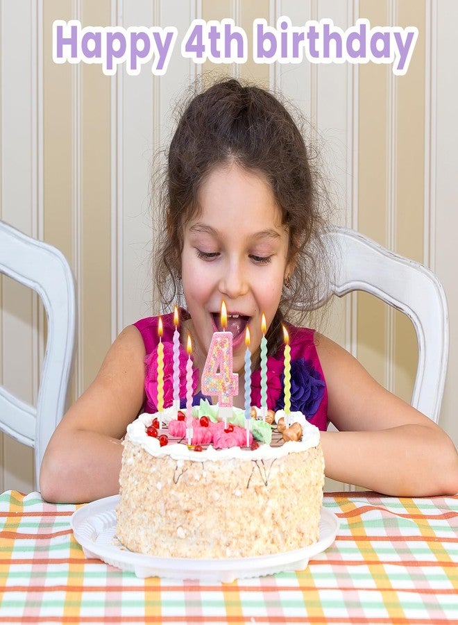 MTLEE Birthday Candle Macaron Glitter 3D Number Candle with 12 Pcs Rainbow Spiral Candles in Holders for Girl Boy Cake Topper Wedding Anniversary Pastel Sweet Theme Party Decoration(Pink,Number 4) - Image 5