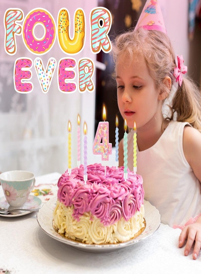 MTLEE Birthday Candle Macaron Glitter 3D Number Candle with 12 Pcs Rainbow Spiral Candles in Holders for Girl Boy Cake Topper Wedding Anniversary Pastel Sweet Theme Party Decoration(Pink,Number 4) - Image 3
