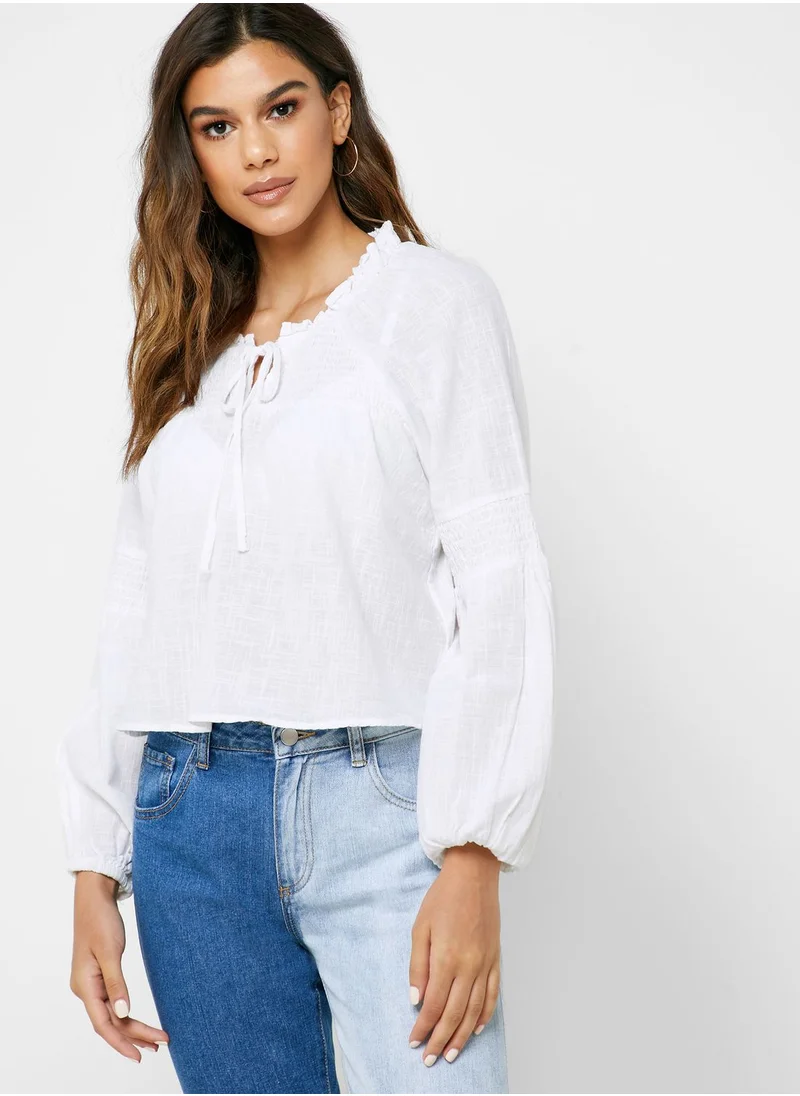 Cotton On Ruched Detail Tie Neck Top