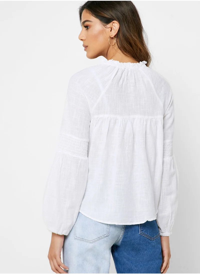 Cotton On Ruched Detail Tie Neck Top