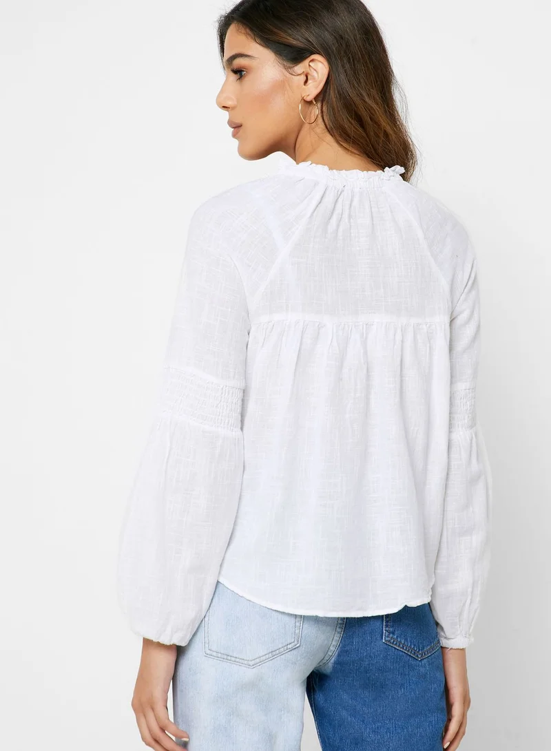Cotton On Ruched Detail Tie Neck Top