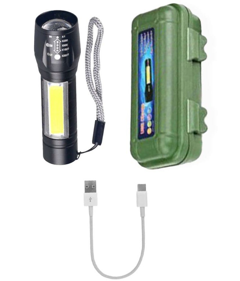 Rechargeable LED Flashlight with USB Charging Cable Black - Image 1