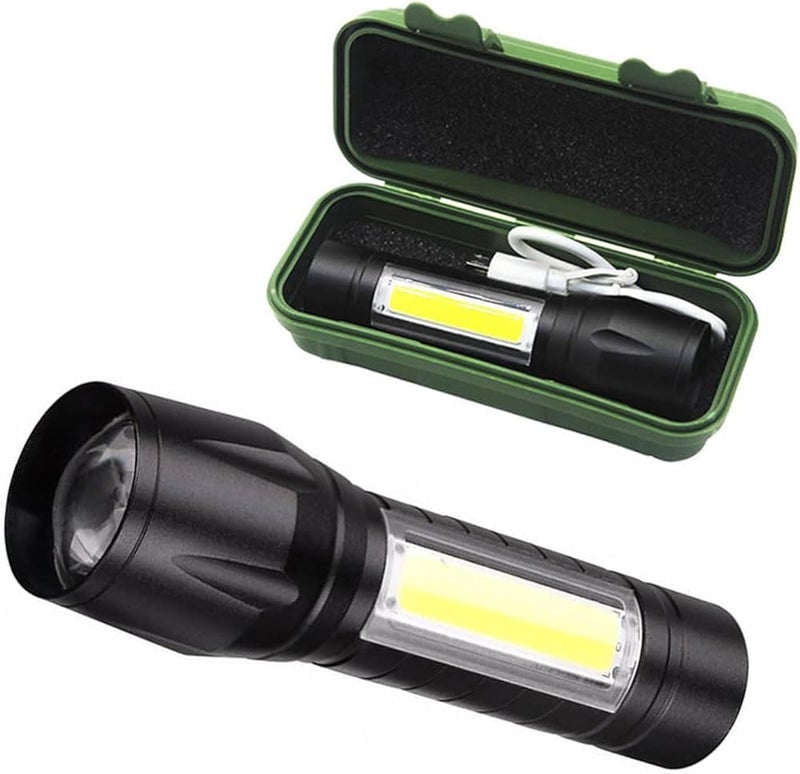 Rechargeable LED Flashlight with USB Charging Cable Black - Image 2