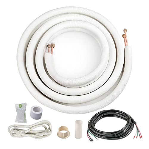 I COOL ICOOL 16 Ft. Mini Split Line Set, 1/4" & 1/2" O.D. Twin Copper Pipes, 3/8" Thickened PE Insulated Coil Copper Line for Air Conditioner HVAC Refrigeration and Heating Equipment, with Fittings - Image 1