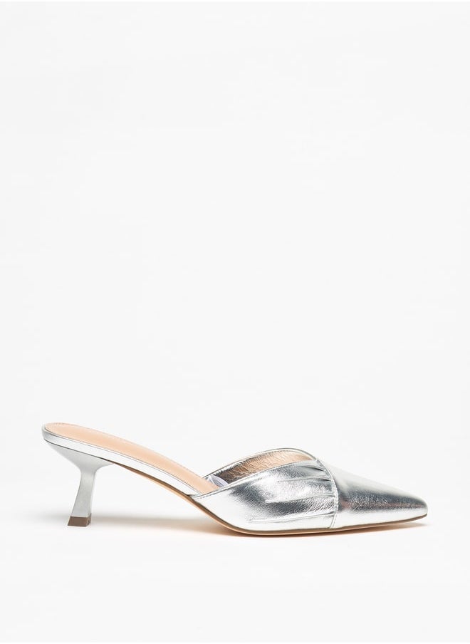 Flora Bella By Shoexpress - Women's Textured Pointed Toe Mules with Flared Heels Ramadan Collection - Image 1