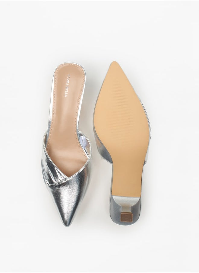 Flora Bella By Shoexpress - Women's Textured Pointed Toe Mules with Flared Heels Ramadan Collection - Image 1