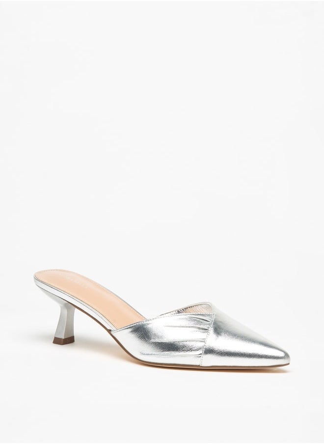Flora Bella By Shoexpress - Women's Textured Pointed Toe Mules with Flared Heels Ramadan Collection - Image 1