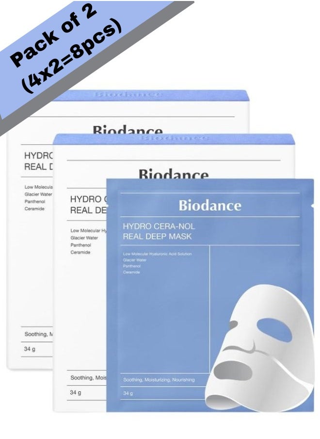 BIODANCE Hydro Cera-nol Real Deep Mask (34g x 4ea) x2 PACK OF 2, ith Low Molecular Hyaluronic Acid, Glacier Water, and Ceramide  - Image 1
