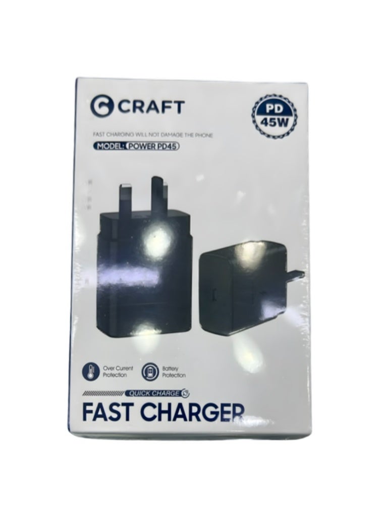 كرافت شاحن سريع Power PD45 - PD 45 واط - حماية من التيار الزائد وحماية البطارية