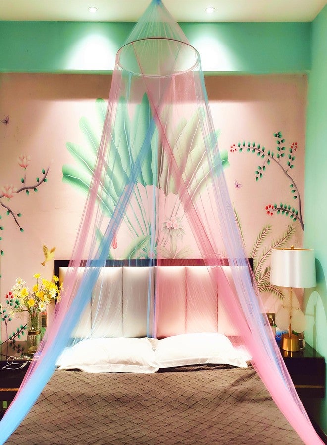 Eimilaly Two-tone Bed Canopy Mosquito Net Pink Blue, Bed Canopy for Girls Room Decor - Insect Protection Hanging Canopy for Adults, Babies, Single Door - Image 4