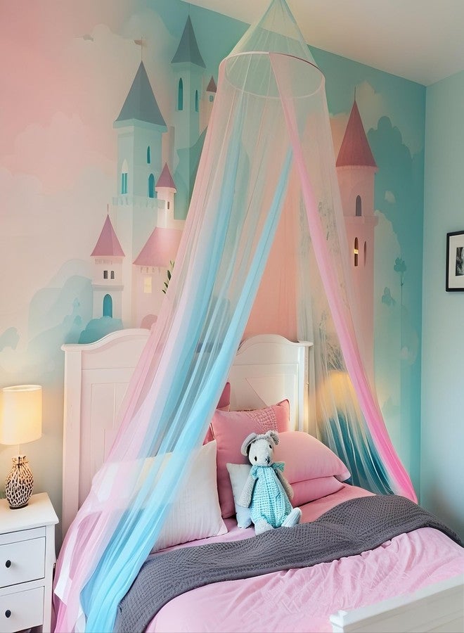 Eimilaly Two-tone Bed Canopy Mosquito Net Pink Blue, Bed Canopy for Girls Room Decor - Insect Protection Hanging Canopy for Adults, Babies, Single Door - Image 3