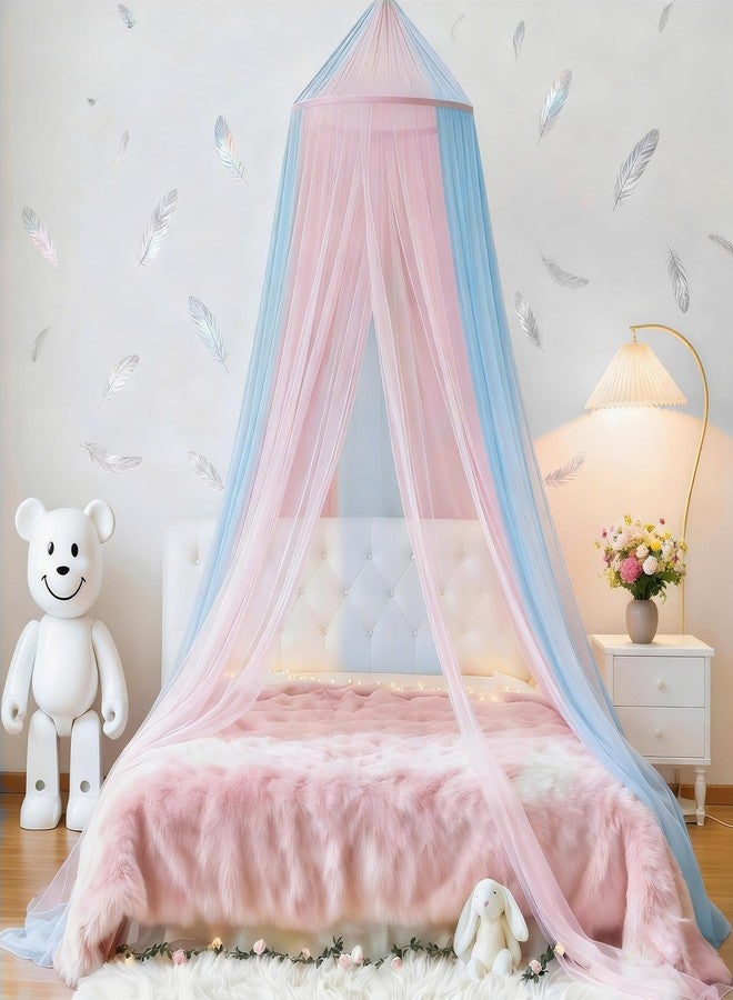 Eimilaly Two-tone Bed Canopy Mosquito Net Pink Blue, Bed Canopy for Girls Room Decor - Insect Protection Hanging Canopy for Adults, Babies, Single Door - Image 2