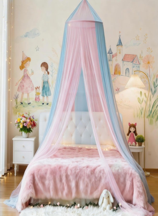 Eimilaly Two-tone Bed Canopy Mosquito Net Pink Blue, Bed Canopy for Girls Room Decor - Insect Protection Hanging Canopy for Adults, Babies, Single Door - Image 1