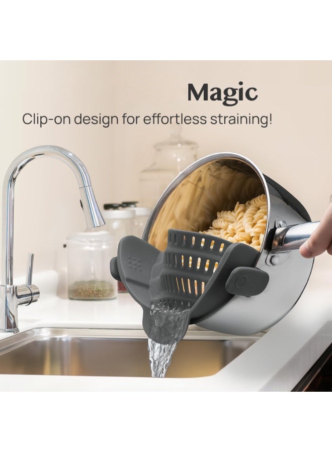 Kitchen Gadget Snap-On Strainer – Silicone Clip-On Pasta Strainer For Pots, Pans, And Bowls – Heat-Resistant Colander For Vegetables And Noodles – Space-Saving Design – Grey - Image 4