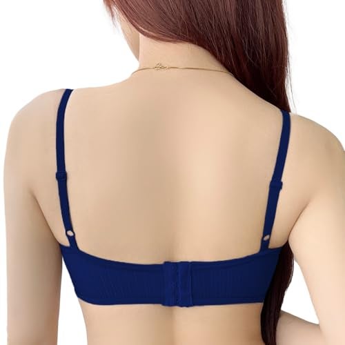 Luella Everyday Bra for Women Removable Pad, Cute Ribbon & Wireless T-Shirt Padded Bra for Women Daily Use/Fashionable Use NavyBlue - Image 3