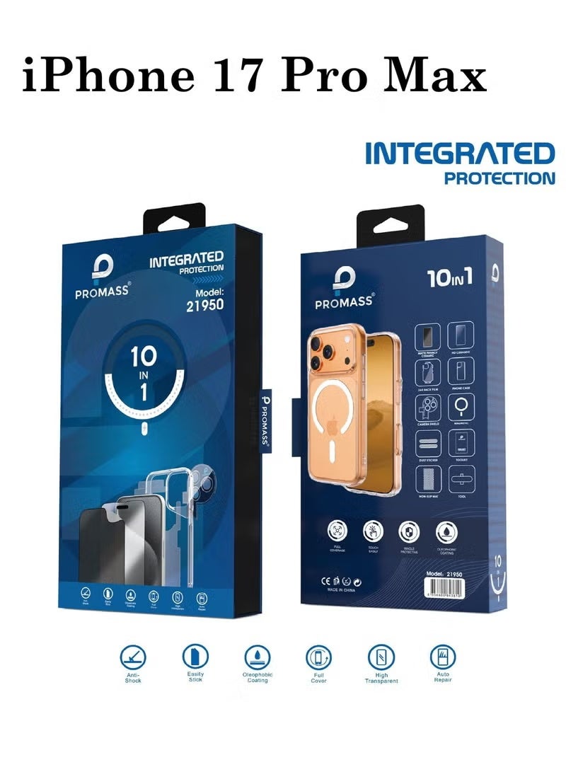 PROMASS integrated protection package for the iPhone 17 Pro Max . The package has a new look and complete protection for your phone with a case that supports MageSafe wireless charging from Promas (10in1) - Image 2