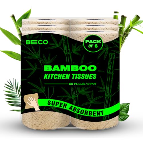 Beco- 2 Ply Kitchen Towel Rolls | 360 Pull (60 pulls x 6 roll) | Super Absorbent |100% Ecofriendly- Pure Bamboo Pulp | Chemical Free Paper Tissue| Pack of 6 - Image 1