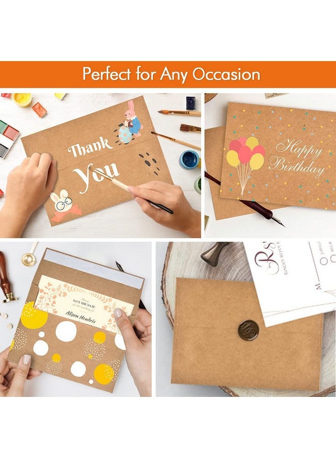 AZAZA 100 Pack A7 Brown Kraft Paper Invitation 5 X 7 Envelopes Quick Self Seal For 5X7 Cards| Perfect For Weddings Invitations Baby Shower| Stationery For General Office | 5.25 X 7.25 Inches  - Image 5