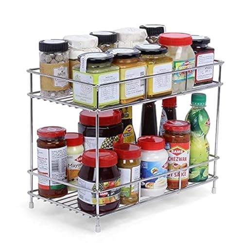 CR18 COLLECTION Heavy Stainless Steel Countertop Kitchen Rack, Kitchen Organizer, Space Saver, Counter Top Kitchen Stand 2-Tier Trolley Basket For Boxes Utensils Dishes Plates For Home, Tiered Shelf - Image 1