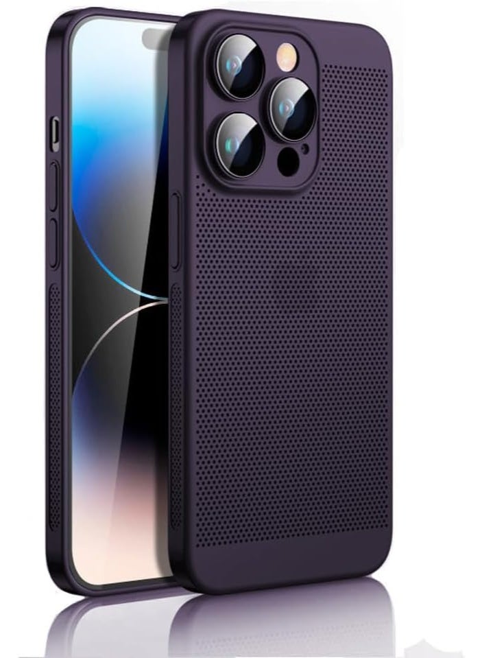 Heat Dissipation Case with Built in Camera Lens Protector Slim Fit Breathable Cooling Anti Fingerprint Hard PC Back Shockproof Cover For Iphone 13 Pro Max (Purple) - Image 1