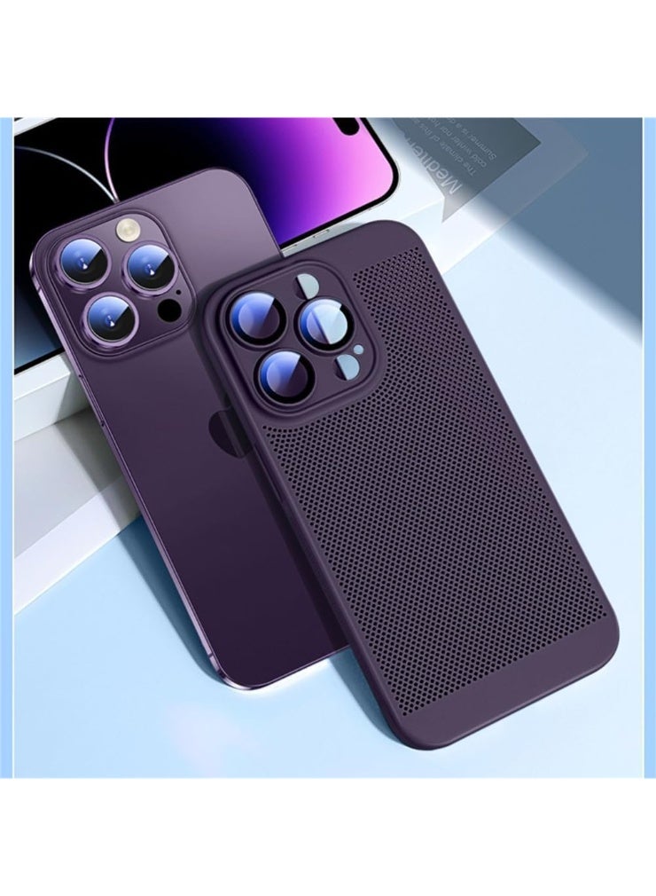 Heat Dissipation Case with Built in Camera Lens Protector Slim Fit Breathable Cooling Anti Fingerprint Hard PC Back Shockproof Cover For Iphone 13 Pro Max (Purple) - Image 4