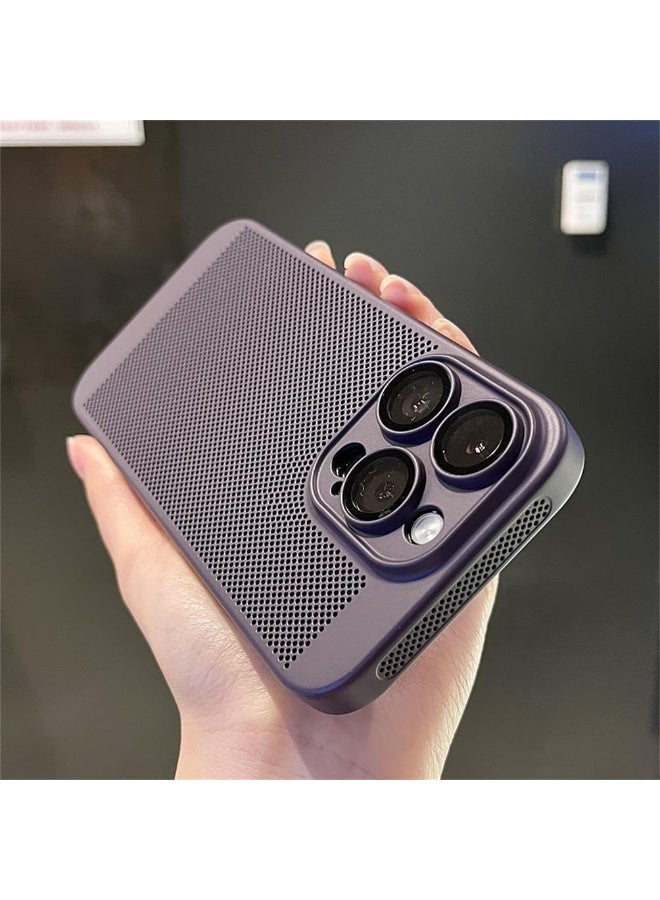 Heat Dissipation Case with Built in Camera Lens Protector Slim Fit Breathable Cooling Anti Fingerprint Hard PC Back Shockproof Cover For Iphone 13 Pro Max (Purple) - Image 2