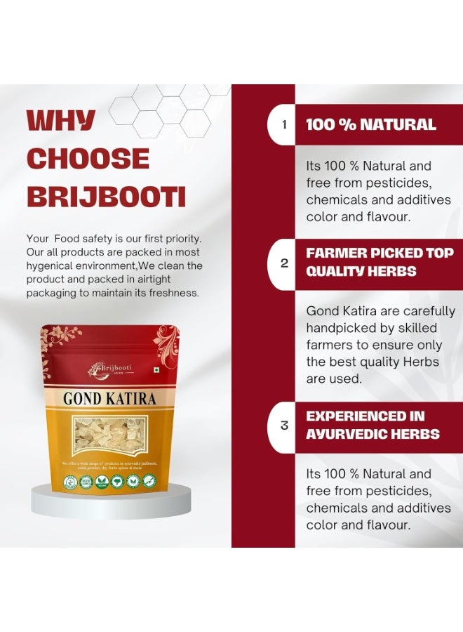  بريجبوتي صمغ غوند كاتيرا الصالح للأكل (250 جرام) | درجة A | بلورات صمغ التراغاكانث | صمغ كاثيلا | خصائص تبريد عالية | 100٪ طبيعي | أستراغالوس غوميفير | حاصل على شهادات FSSAI و GMP و ISO - Image 2