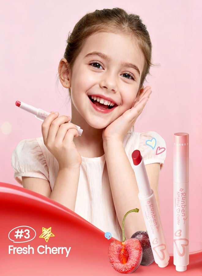 RUNBEN Kids Tinted Lip Balm, Fresh Cherry Lips Gloss, 24H Moisturizing, Safe & Non-toxic Lipstick for Kids & Teen, Birthday Makeup Gift for Girls, 2g - Image 2
