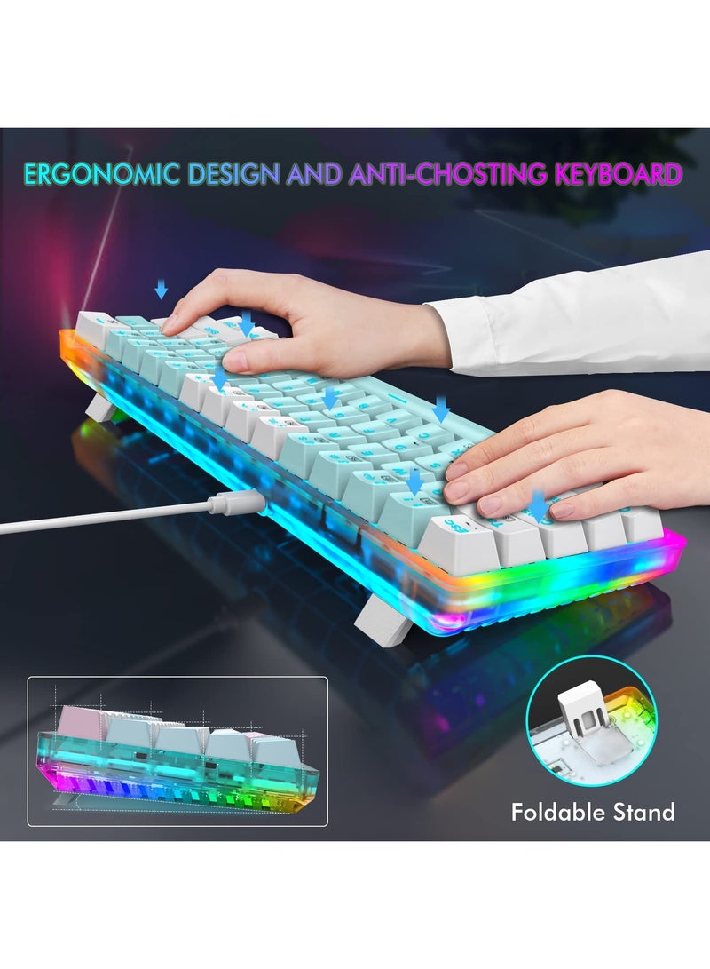 E-YOOSO Z-11T Mechanical Keyboard,Blue Switches Mechanical Gaming Keyboard with RGB Backlight,61 Keys Wired Computer Keyboard for Windows,Mac OS White Blue - Image 2