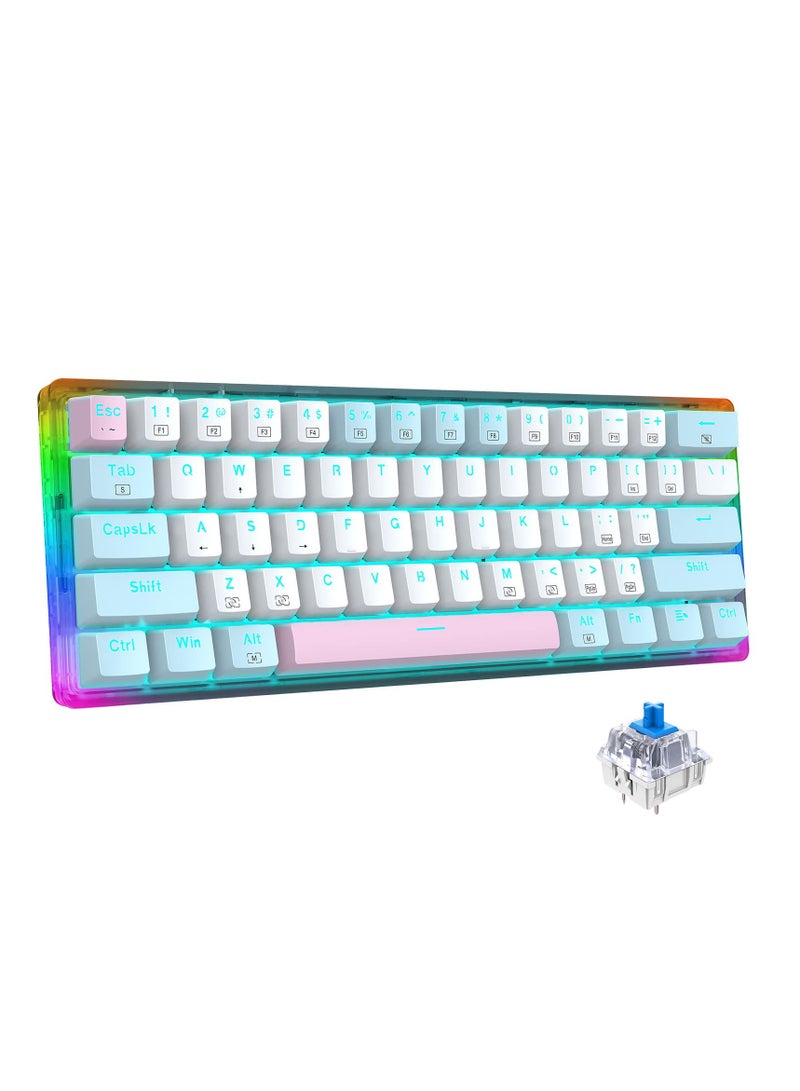 E-YOOSO Z-11T Mechanical Keyboard,Blue Switches Mechanical Gaming Keyboard with RGB Backlight,61 Keys Wired Computer Keyboard for Windows,Mac OS White Blue - Image 1
