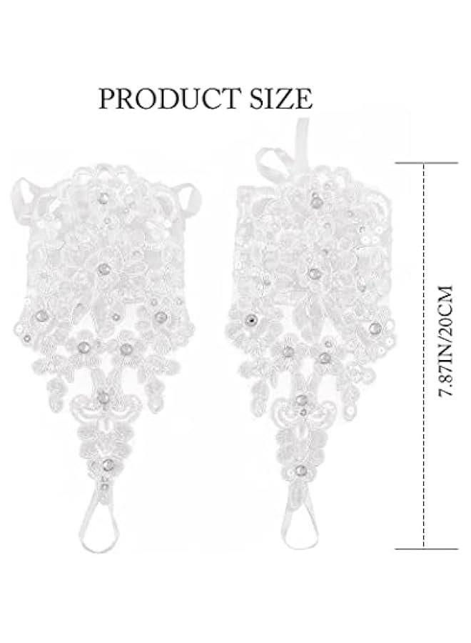 Wedding Bride Lace Gloves Fingerless Bridal Gloves White Rhinestone Glove Short Party Prom Glove Accessories for Women and Brides - Image 2