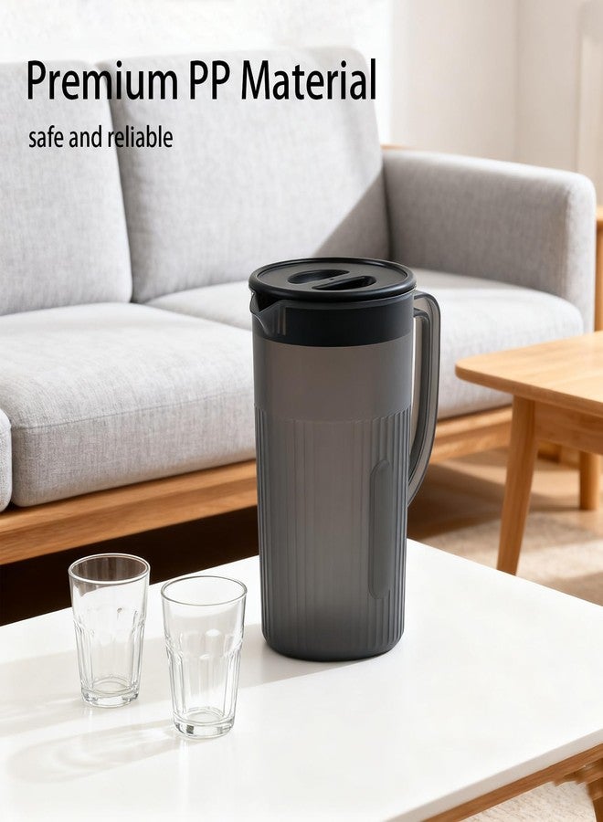 CHEOTIME Plastic Water Pitcher with Lid, Clear Water Carafe Jug Pitcher Lemonade Juice Beverage Jar with Strainer Cover and Handle for Hot Cold Coffee Drink (Black) - Image 4