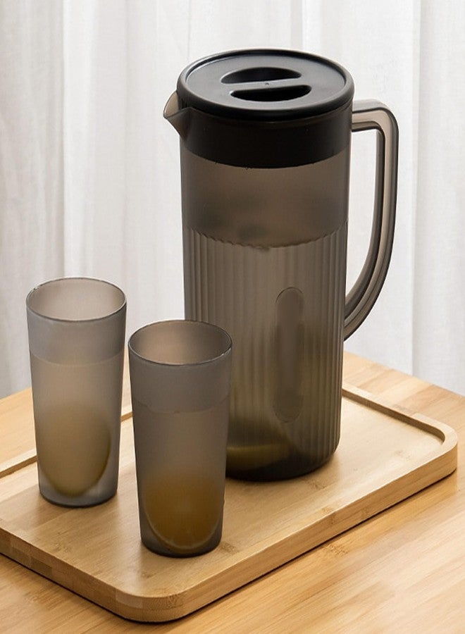 CHEOTIME Plastic Water Pitcher with Lid, Clear Water Carafe Jug Pitcher Lemonade Juice Beverage Jar with Strainer Cover and Handle for Hot Cold Coffee Drink (Black) - Image 3