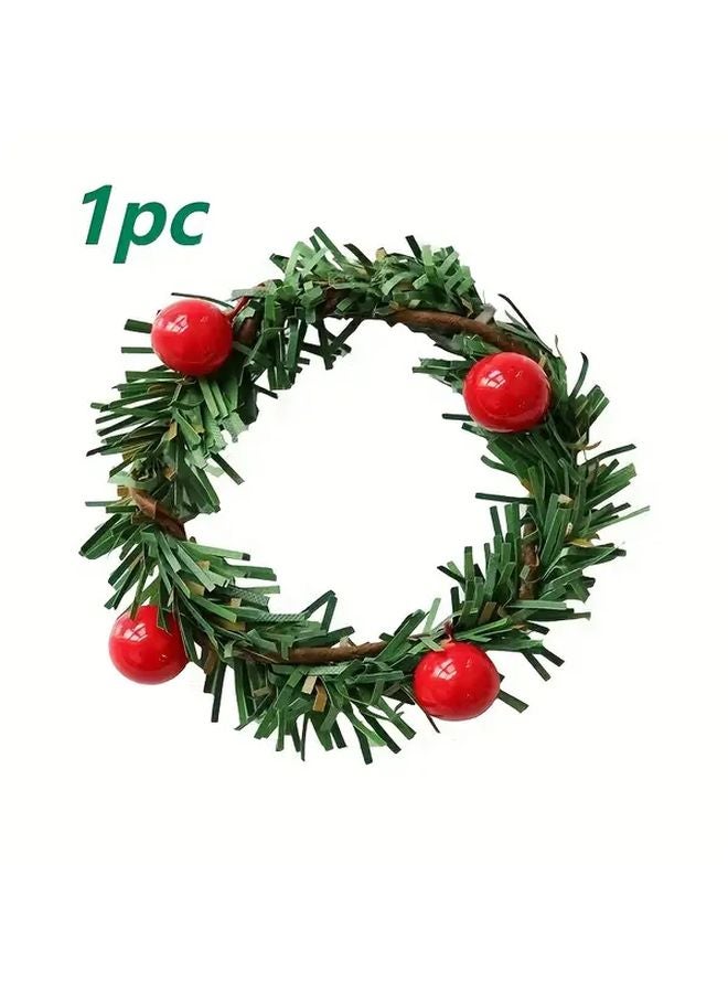 1 قطعة حلقة منديل عيد الميلاد بالفواكه الحمراء، إكليل شمعة هولي بيري، ديكور طاولة الولائم - Image 1