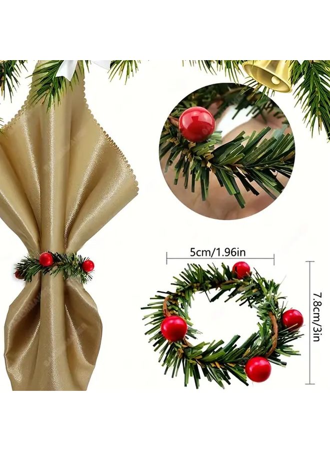 1 قطعة حلقة منديل عيد الميلاد بالفواكه الحمراء، إكليل شمعة هولي بيري، ديكور طاولة الولائم - Image 2