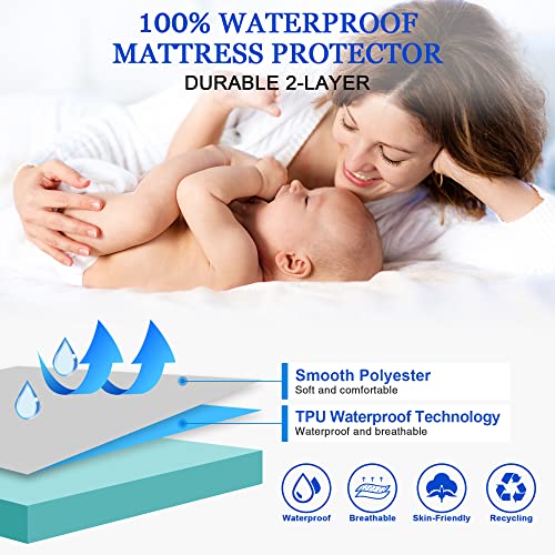 Sufdari Mattress Protector,Waterproof Mattress Cover Queen,18" Deep Pocket Mattress Protector,Fitted Sheet Style with Elastic Rubber Band,Washable and Easy Care-Aqua,Queen - Image 2