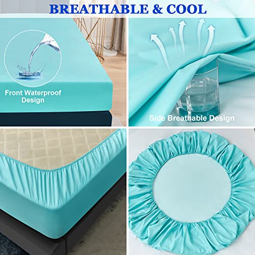 Sufdari Mattress Protector,Waterproof Mattress Cover Queen,18" Deep Pocket Mattress Protector,Fitted Sheet Style with Elastic Rubber Band,Washable and Easy Care-Aqua,Queen - Image 5