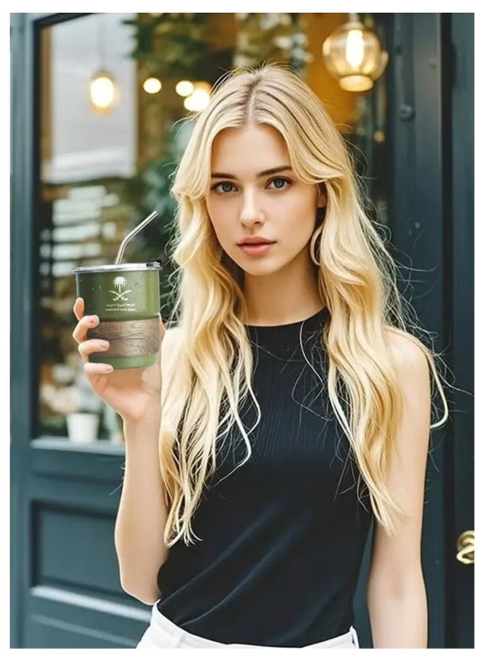 304 Stainless Steel Travel Cup - 300ml Hot/Cold Drink Holder, Dark Green  - Image 4