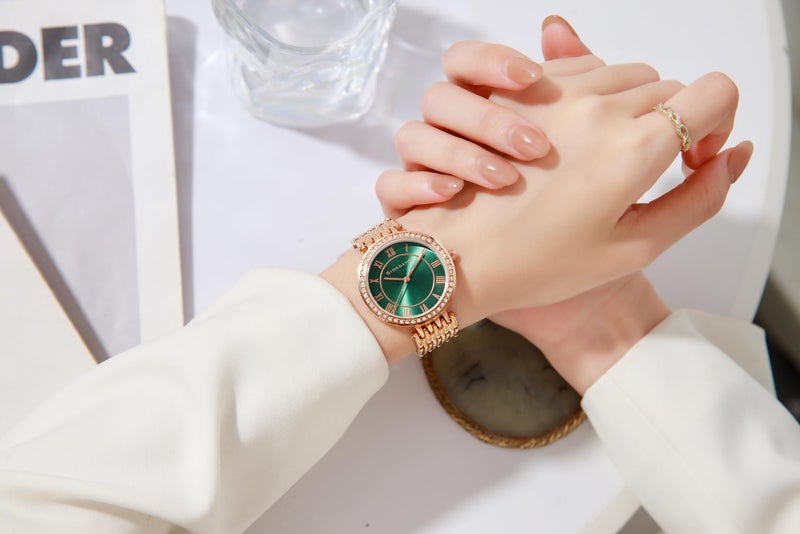 Giordano Eleganza Collection Watch for Women with Stainless Steel Strap and Crystal Embellished Bezel, Roman Numerals - Image 2