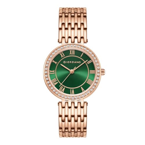 Giordano Eleganza Collection Watch for Women with Stainless Steel Strap and Crystal Embellished Bezel, Roman Numerals - Image 1