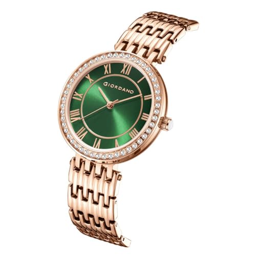 Giordano Eleganza Collection Watch for Women with Stainless Steel Strap and Crystal Embellished Bezel, Roman Numerals - Image 4